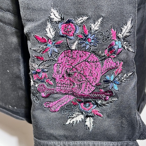 Zadig & Voltaire Black Cotton Military Style Jacket w Embroidery Size Small - Picture 7 of 16